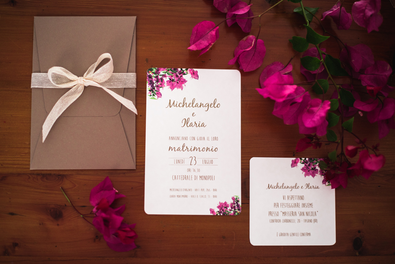 Partecipazione matrimonio con fiori rosa – LaSpigaLilla